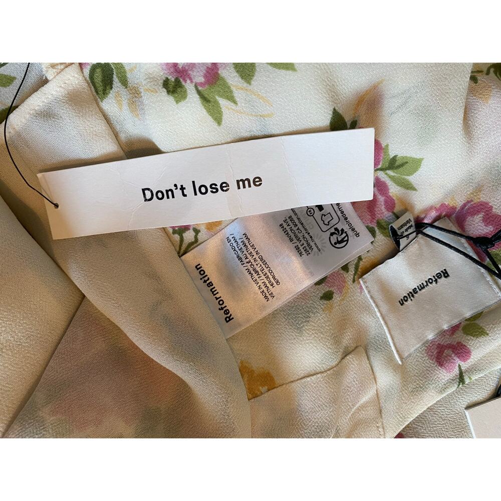 NWT Reformation Roxana Top Posy Floral Print Pink Ivory Open Back Blouse Size 6 - Picture 5 of 7